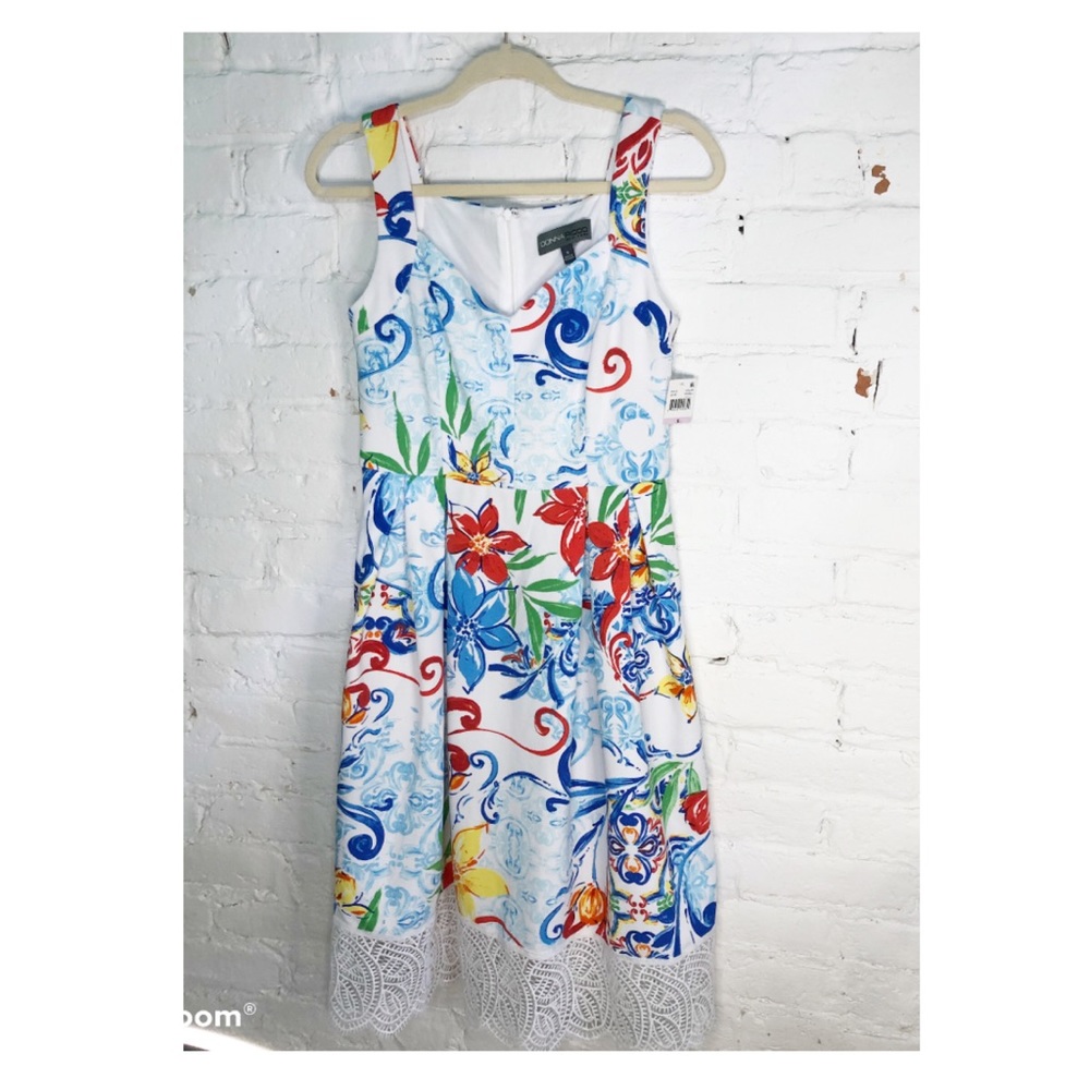 Donna Ricco Floral Lace-Trim Fit & Flare Dress